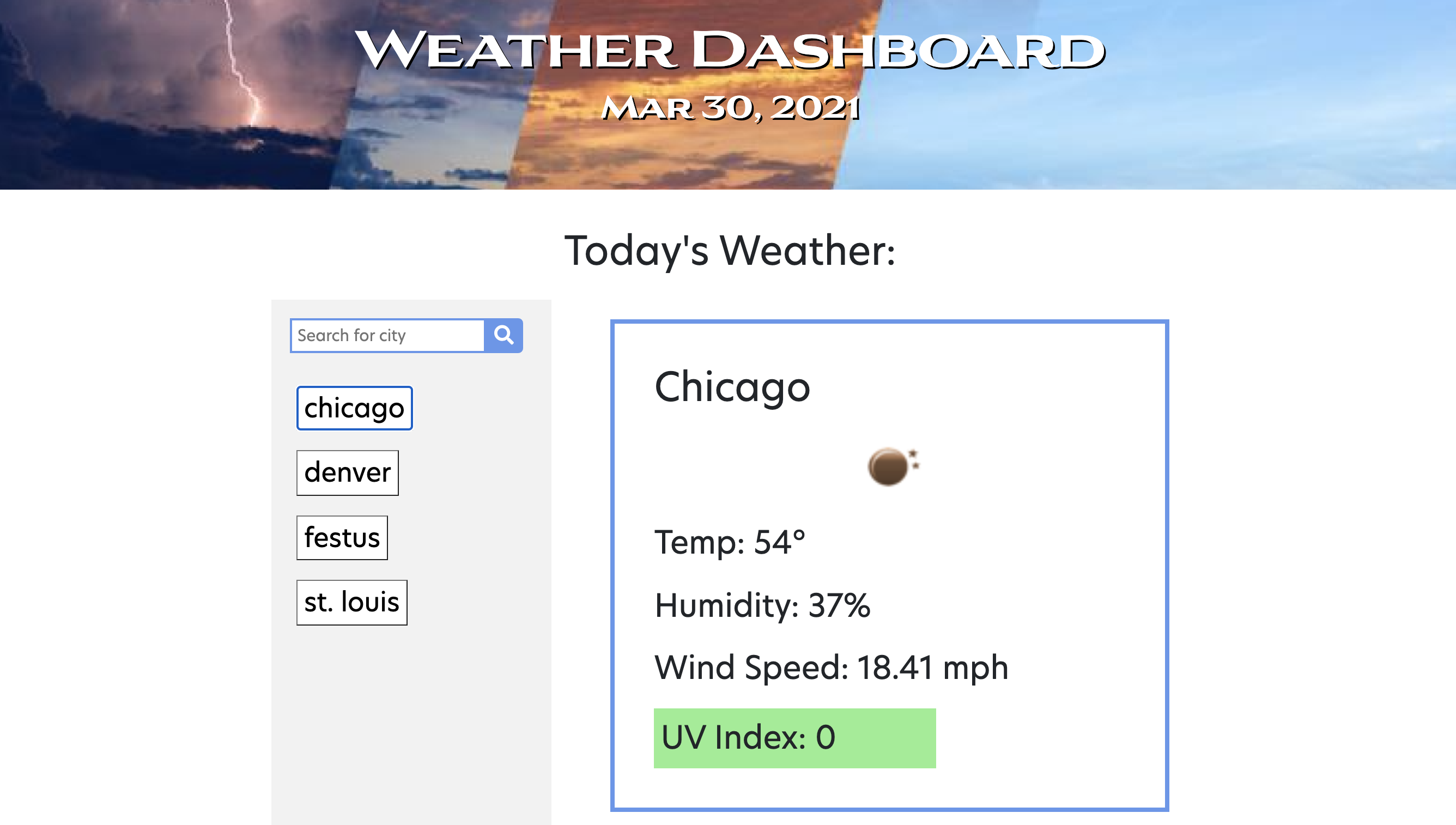 Weather Dashboard Screenshot